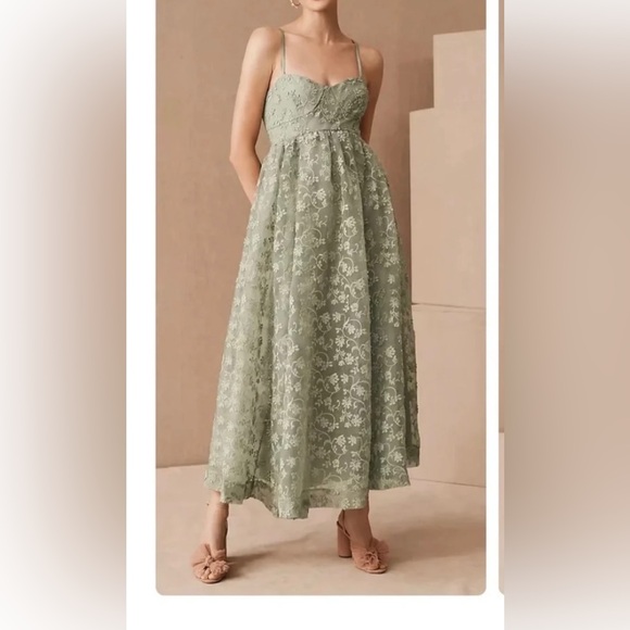 BHLDN Dresses & Skirts - BHLDN Sage Green Lace Spaghetti Strap Dress